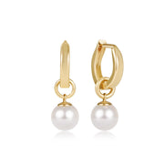 Huggie Gold 0.5" Hoop - 8mm Classic Pearl Charm