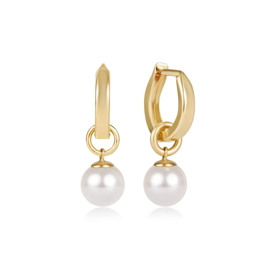 Huggie Gold 0.5" Hoop - 8mm Classic Pearl Charm